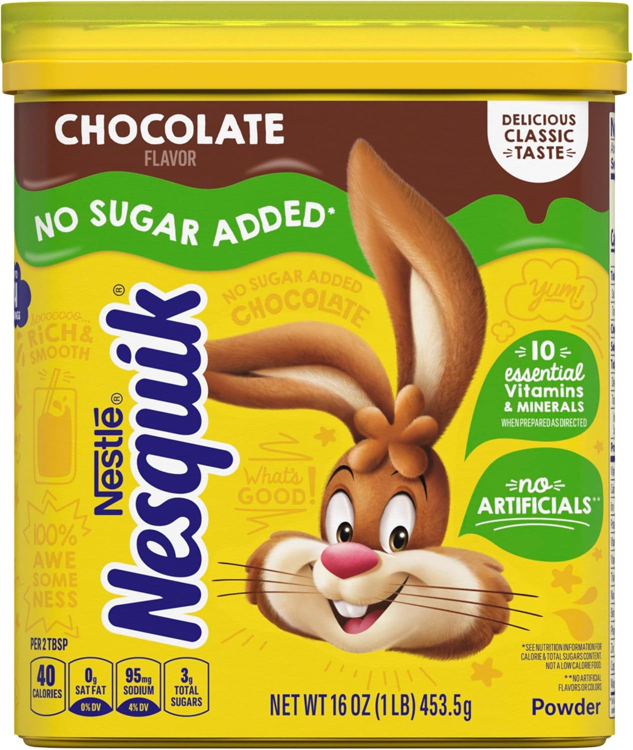 Nesquik Chocolate Powder No Sugar Added, 16 oz