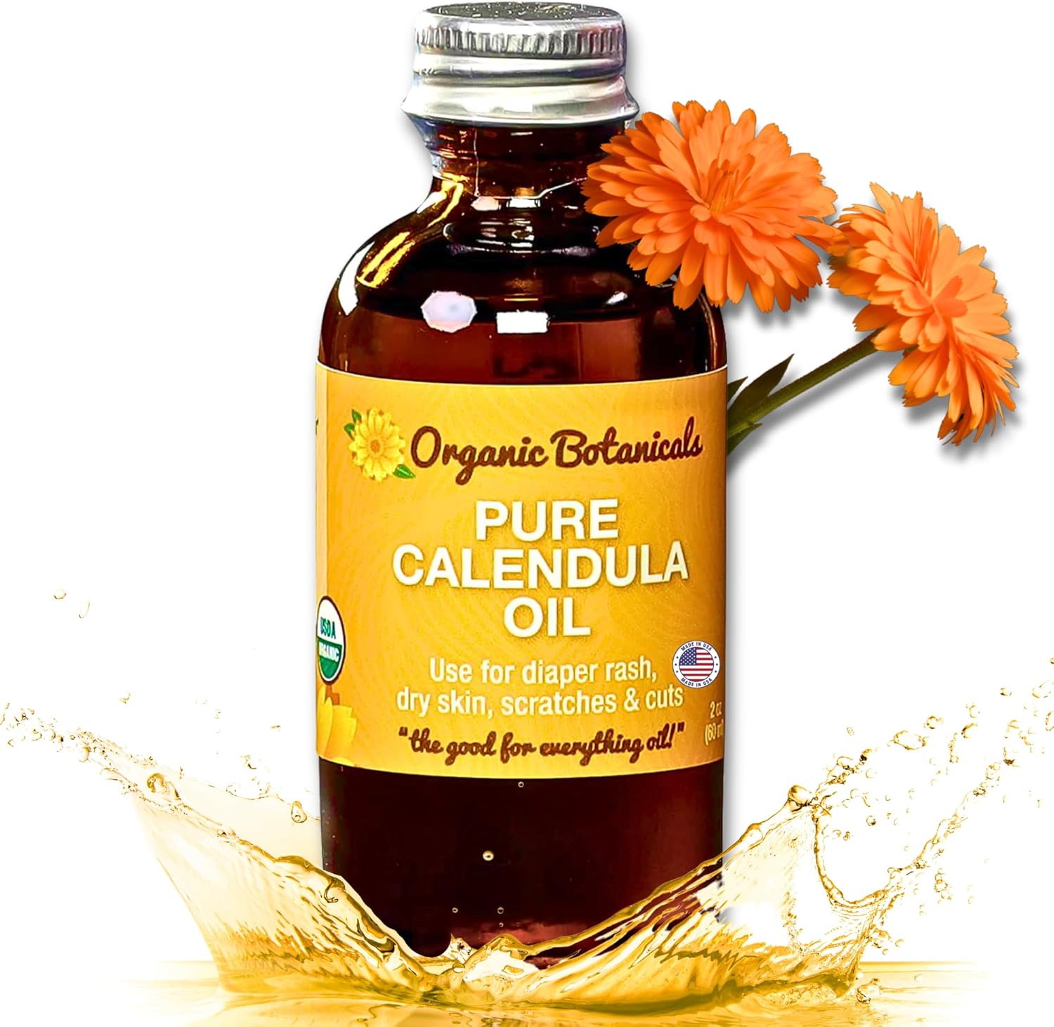 Calendula Oil Organic for Skin- Trauma Skincare from Local Infused Calendula Flowers, Eczema Oil, Certified Organic, 2 Oz