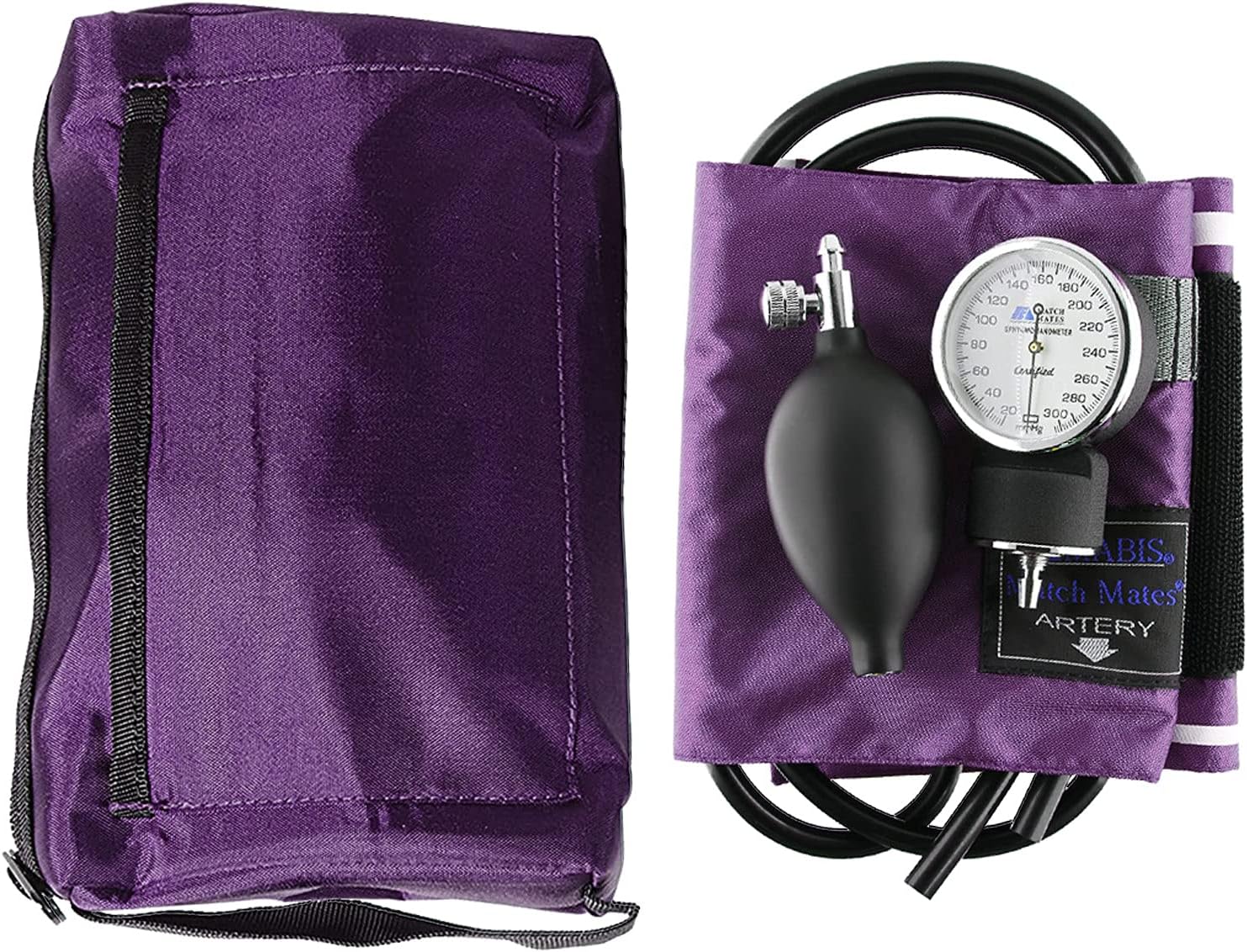 MABIS MatchMates Manual Blood Pressure Monitor Kit Aneroid Sphygmomanometer with Calibrated Nylon Cuff and Oversized Carrying Case, Adult, Purple