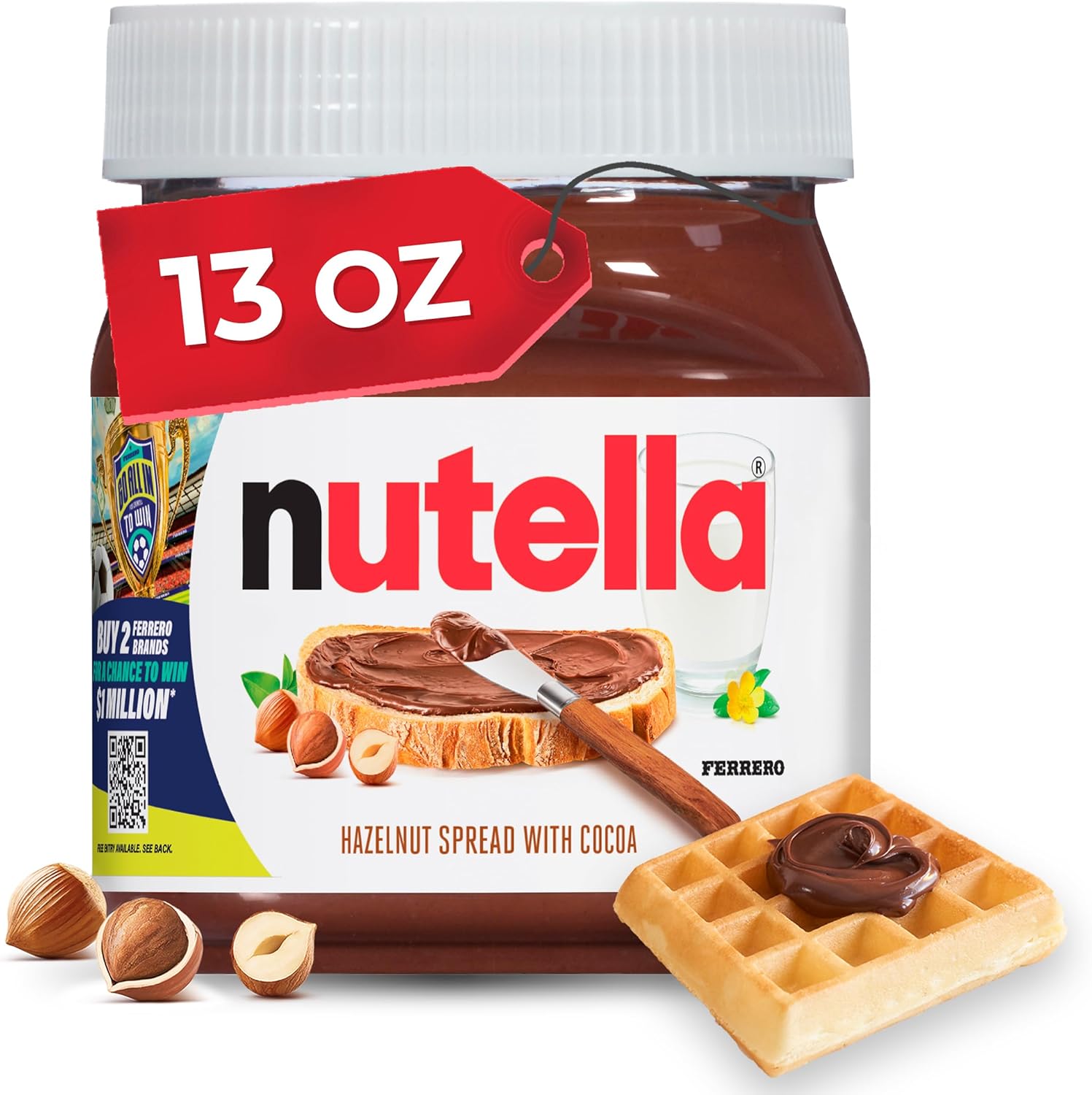 Nutella Hazelnut Spread with Cocoa, Creamy Hazelnut Spread, Breakfast Favorite, 13 oz Jar