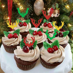 24 pcs Antler Cupcake Toppers Wooden Deer Cake Picks Decorations Baby Shower Wedding Hunting Boho Rustic Country Birthday Theme Party Supplies