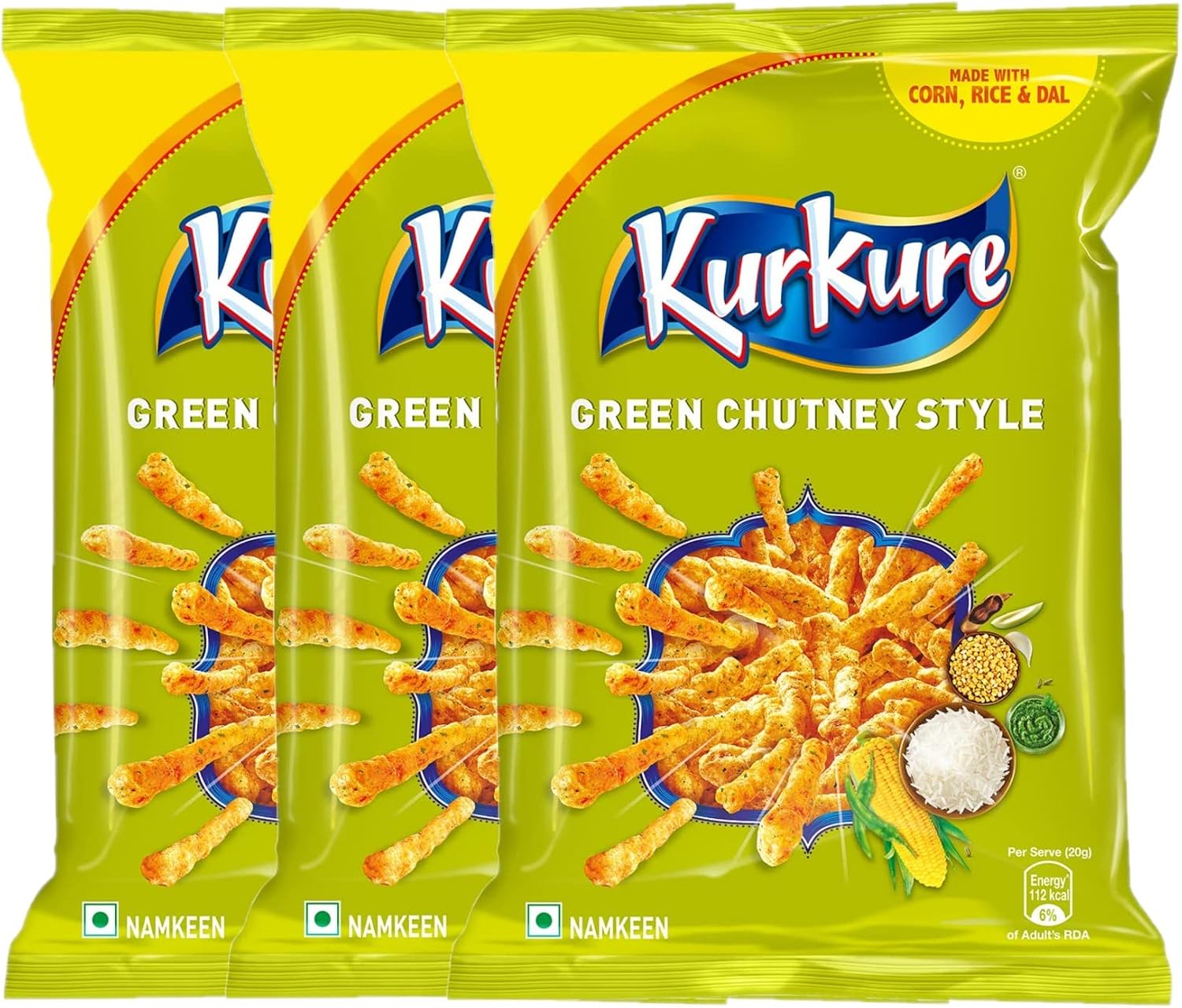 Kurkure Green Chutney Indian Chips Pack of 3