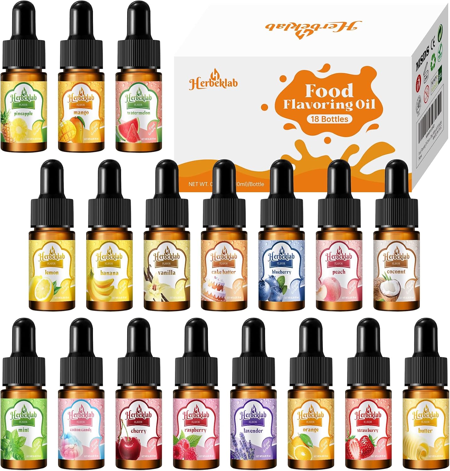 Food Flavoring Oil - Candy Flavoring for Candy Making 18 x 0.35 Fl Oz Extracts and Flavorings for Baking Lip Gloss Flavoring Oil - with Glass Dropper
