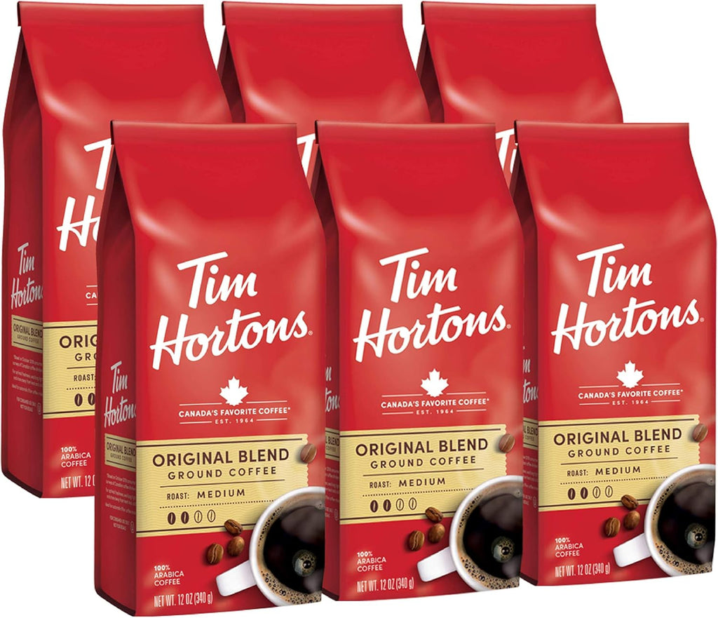 Tim Hortons Original Blend, Medium Roast Ground Coffee, Perfectly Balanced, Always Smooth, Made with 100% Arabica Beans, 12 Ounce (Pack of 6)