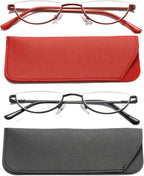 Viseng 2 Pack Vintage Alloy Half Moon Reading Glasses Women Men Slim Half Frame Lens Readers Glasses +2.5