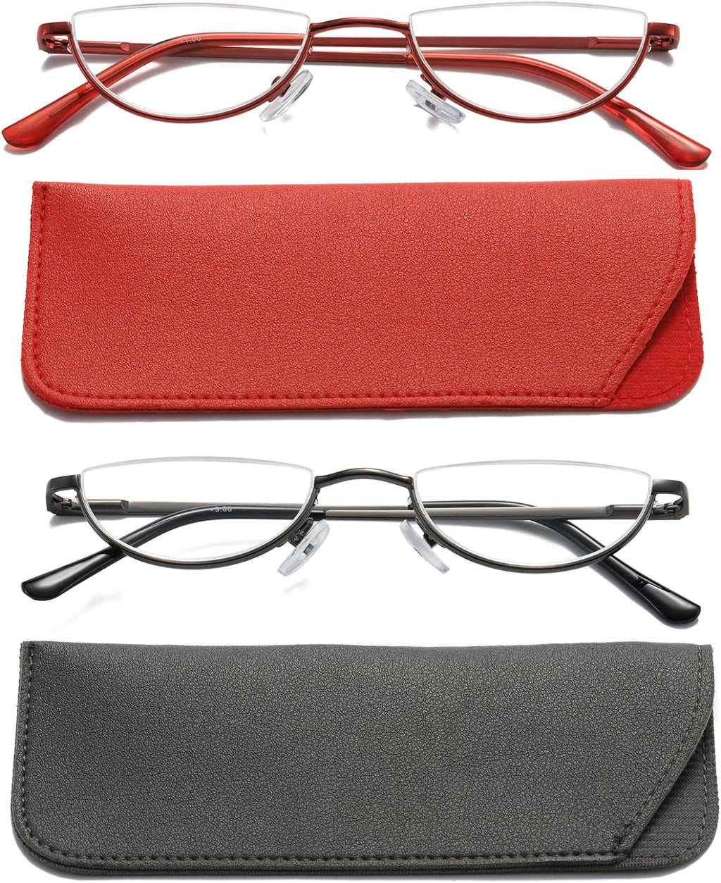 Viseng 2 Pack Vintage Alloy Half Moon Reading Glasses Women Men Slim Half Frame Lens Readers Glasses +1.25