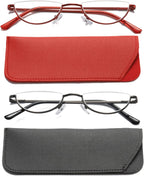 Viseng 2 Pack Vintage Alloy Half Moon Reading Glasses Women Men Slim Half Frame Lens Readers Glasses +1.25