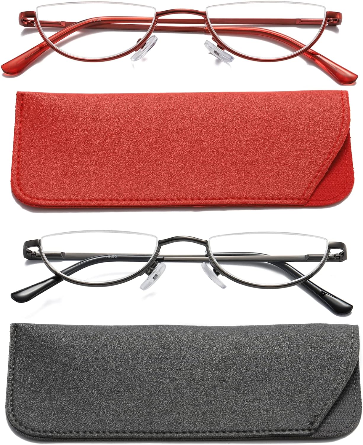 Viseng 2 Pack Vintage Alloy Half Moon Reading Glasses Women Men Slim Half Frame Lens Readers Glasses +1.25