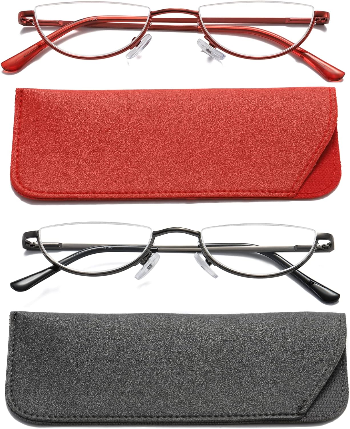 Viseng 2 Pack Vintage Alloy Half Moon Reading Glasses Women Men Slim Half Frame Lens Readers Glasses +2.0