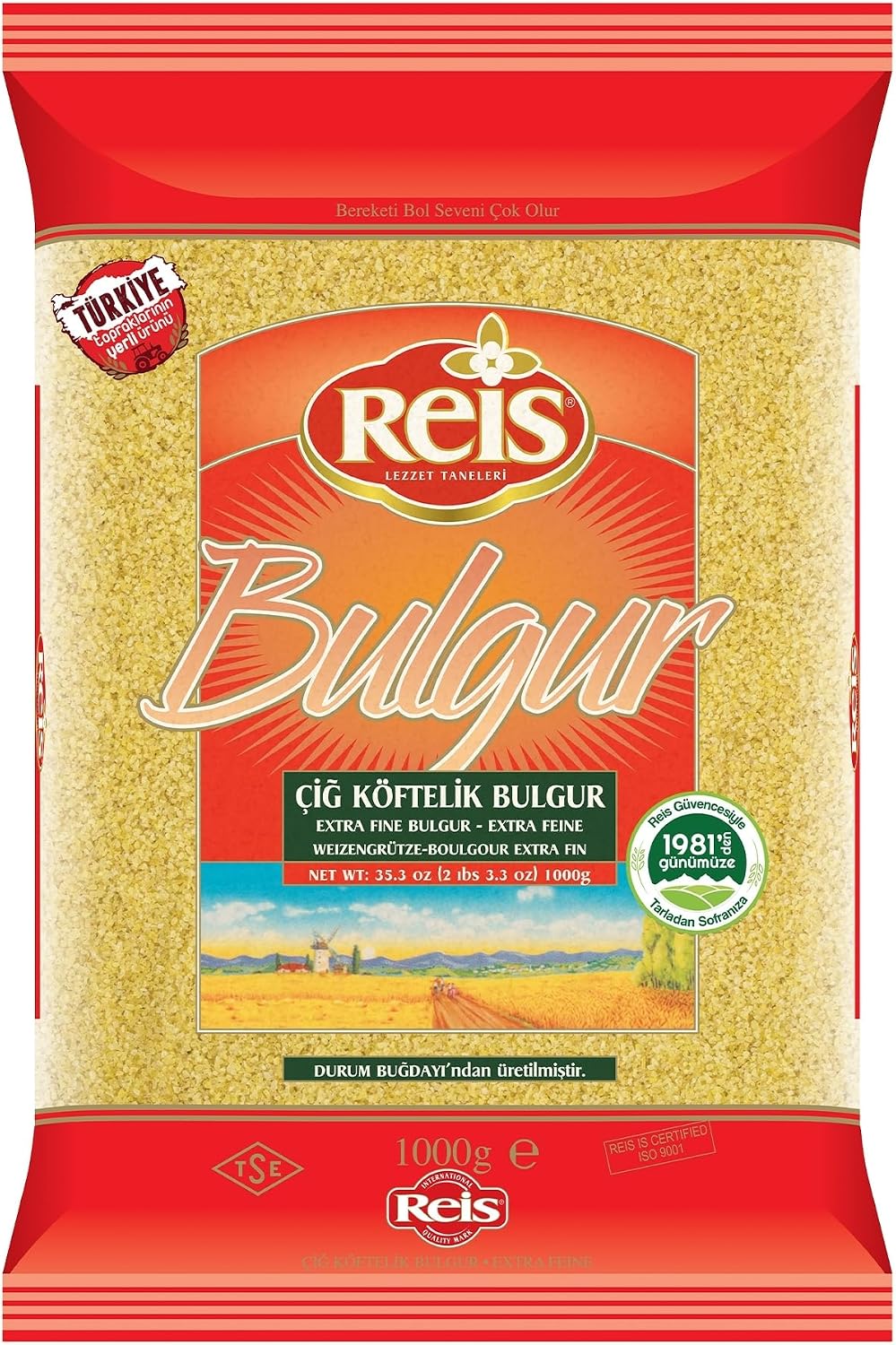 Reis Extra Fine Bulgur, Wheat Berries, Bulgur Wheat for Salads, Tabouleh & Meals, Turkish Grocery Foods, High Fiber & Protein Cereal, Whole Grain Bag, Non-GMO, Bulk, Vegan, Halal, 2.2 Lbs (1000g)