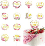 12 Pcs Happy Mothers Day Cupcake Topper, Flower Gold Foil Shape Mother's Day Cake Picks, Best Mom Ever Love You Mom Mother's Day Cake Sticks, Mom Cake Decorations for Mothers Day Party