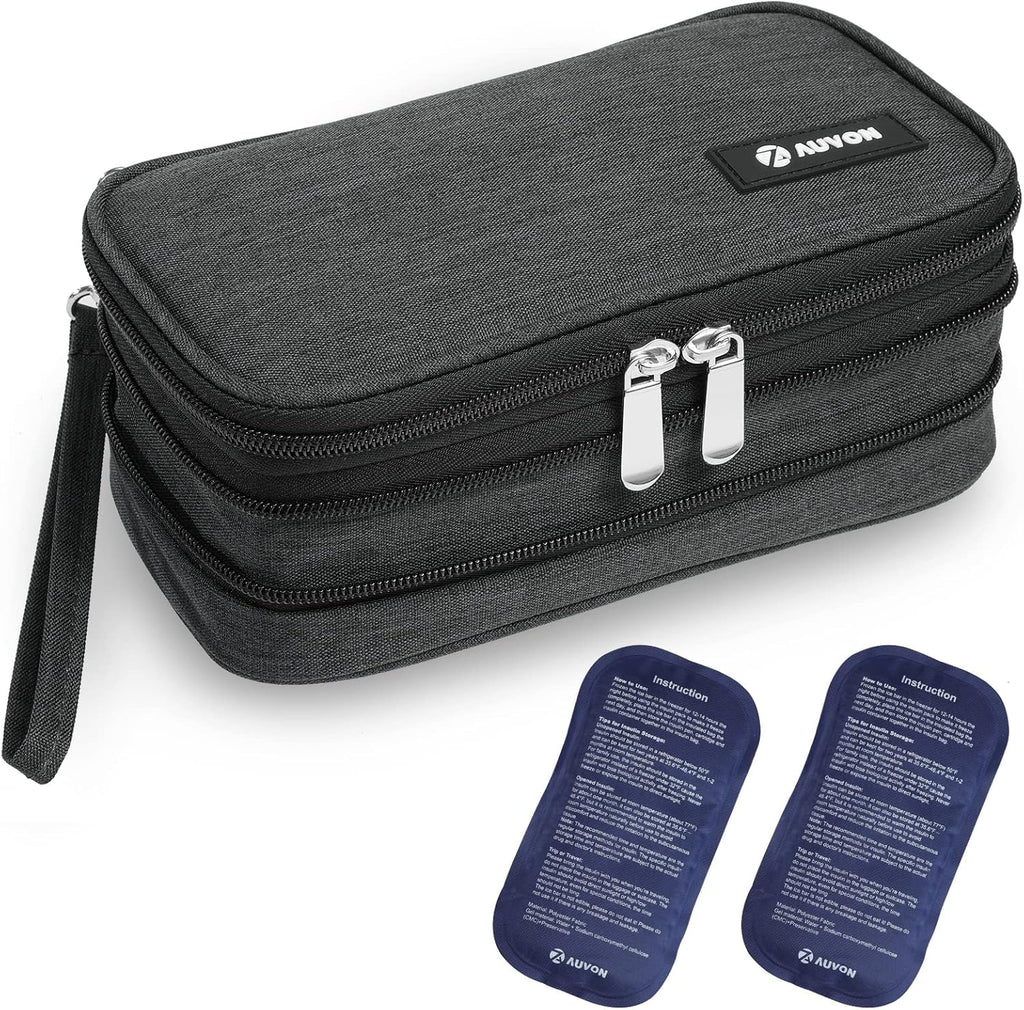AUVON Expandable Insulin Cooler Travel Case with 2 × 180g Ice Packs, 10-12.5H Cooling Time for Flights & Road Trips, Portable Insulated Diabetic Cooler Bag for Insulin Pens & Essential Supplies