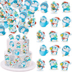 Gyufise 48Pcs Edible Penguin Cupcake Toppers Wafer Paper Cute Penguin Cake Picks for Xmas Holiday New Year Holiday Baby Shower Kids Birthday Party Supplies Blue