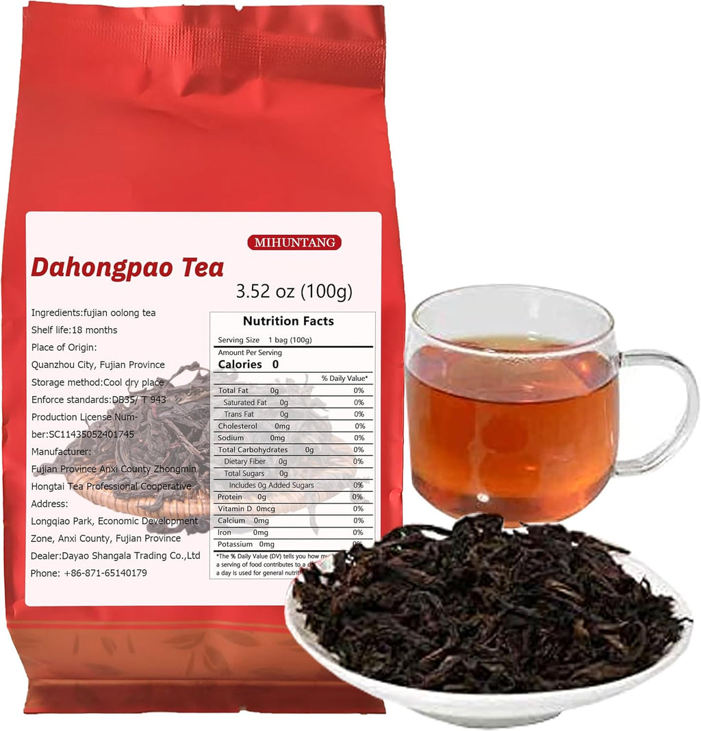 Da Hong Pao Roasted Oolong Tea Loose Leaf 3.5oz Fujian Wuyi Da Hong Pao Dahongpao Big Red Robe Rock Loose Leaf Oolong Tea 100g