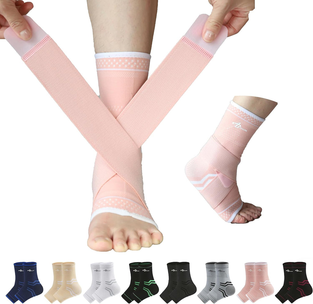 ABIRAM Ankle Brace for Men & Women - Adjustable Support & Compression Sleeve with Wrap for Sprained Ankle, Plantar Fasciitis, Achilles Tendonitis - Breathable Guard for Running, Sports, Recovery
