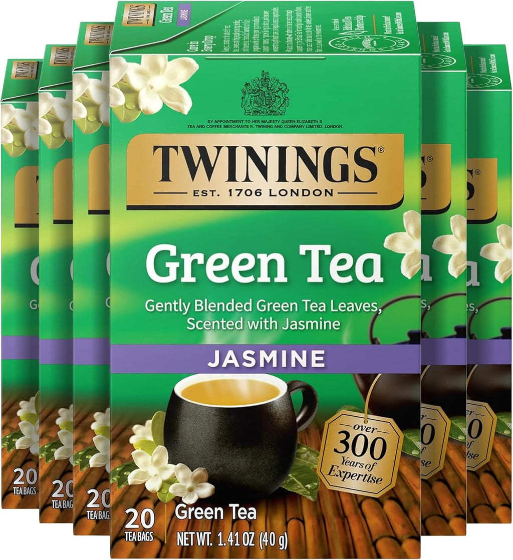 Twinings Green Tea with Jasmine Individually Wrapped Bags, 20 Count (Pack of 6), Fragrant Floral Scent, Caffeinated, Enjoy Hot or Iced, 120 Teabags