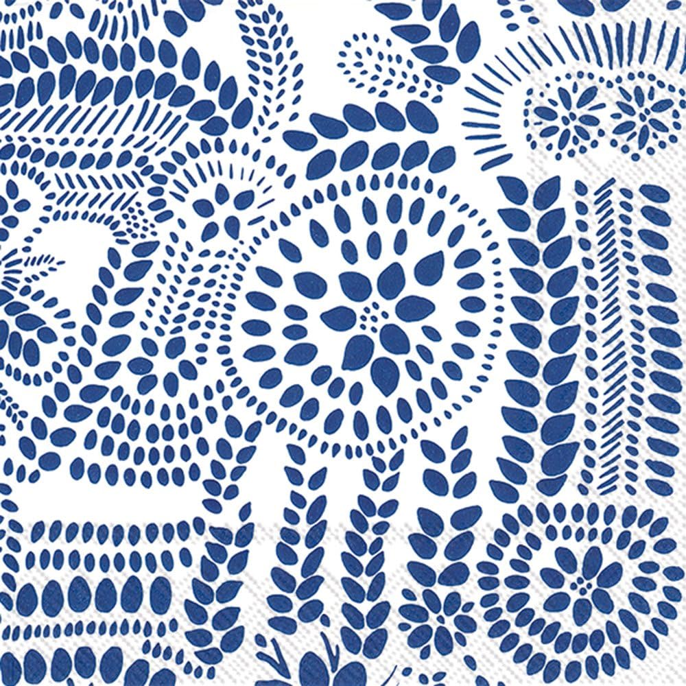 IHR Ideal Home Range Cocktail Napkins Marimekko Disposable 3-Ply Paper Party Napkin Pack, 5" x 5", Nasia White/Blue, 20-Count