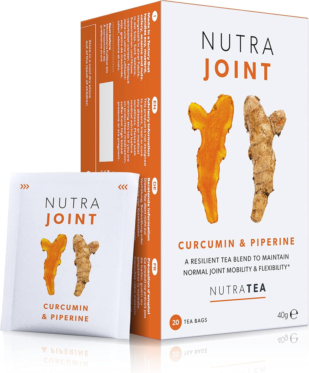 Nutra Tea NutraJoint – Joint Care Tea – Joint Mobility and Flexibility – Curcumin, Green Tea and Piperine – 20 Enveloped Tea Bags – Herbal Infusion – 1 Pack