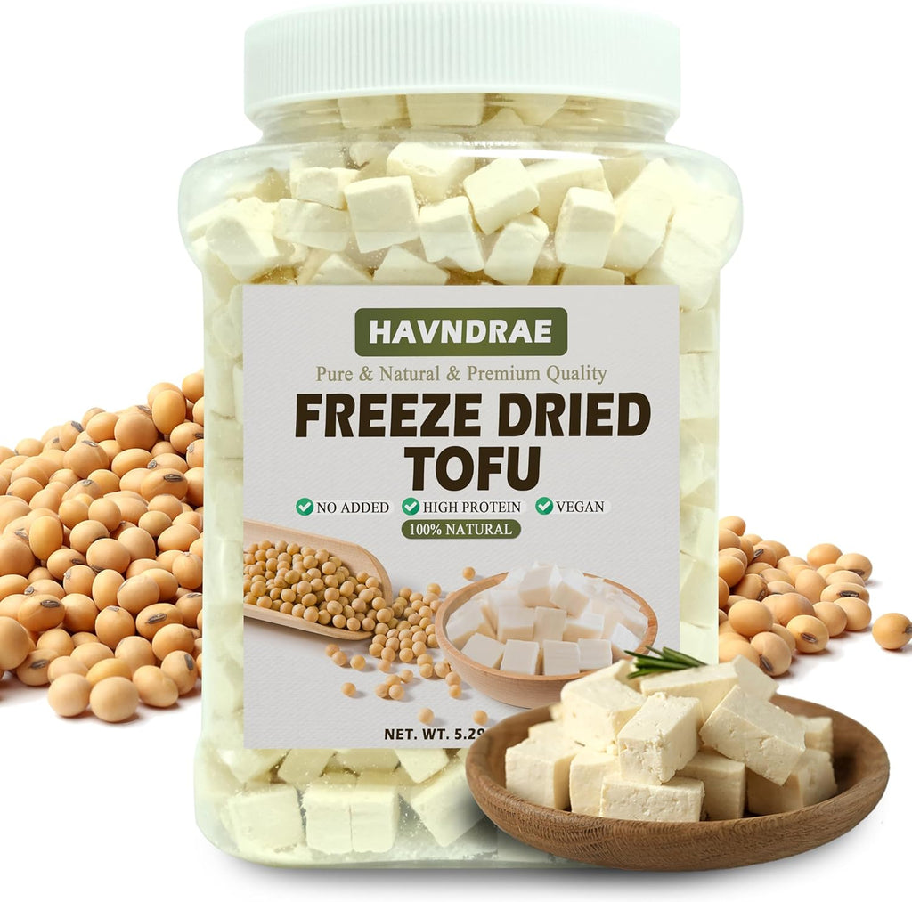 5.29oz Freeze Dried Tofu Cubes – 1cm Bite-Sized High Protein Dehydrated Tofu – Instant Vegan Food for Ramen Toppings, Miso Soup, Hiking & Emergency Keto Meals