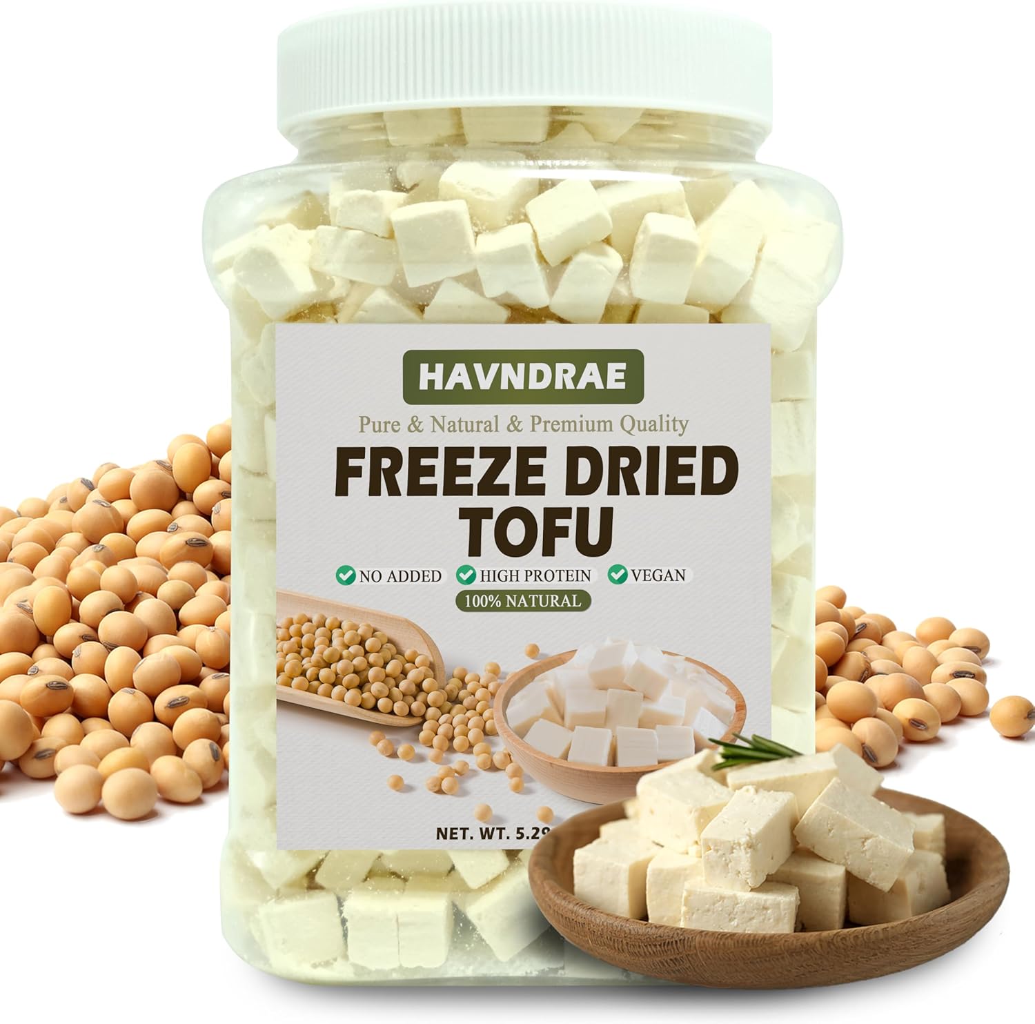 5.29oz Freeze Dried Tofu Cubes – 1cm Bite-Sized High Protein Dehydrated Tofu – Instant Vegan Food for Ramen Toppings, Miso Soup, Hiking & Emergency Keto Meals