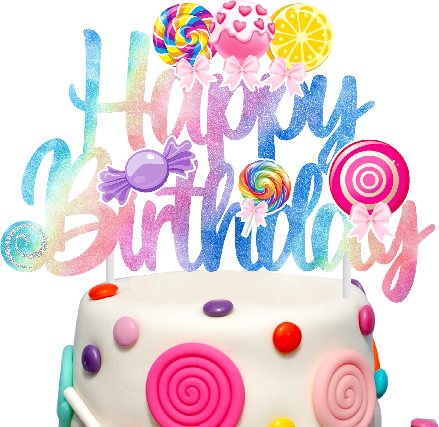 Candyland Birthday Cake Topper Colorful Glitter Candyland Birthday Party Decorations Lollipop Cake Decorations for Girl Boy Lollipop Birthday Party Sweet Decor Supplies