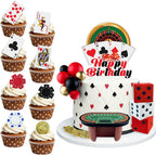 40PCS Poker Cake Toppers Casino Theme Cake Decorations Dice Poker Perfect for Man Casino Theme Party Black and Red Toppers