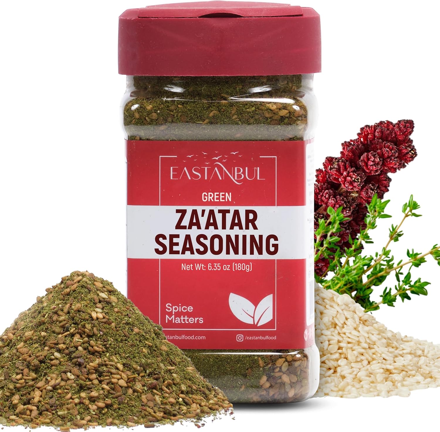 Eastanbul Zaatar Seasoning, 6.35oz, Real Za'atar,%100 Natural, Zaatar Spice from Middle Eastern Spices, Perfect for Mediterranean Seasoning Blends, AKA Zahter, Zatar, Za atar, Za' atar Spice, No MSG