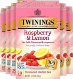 Twinings Raspberry & Lemon Herbal Tea Individually Wrapped Bags, 20 Count (Pack of 6), Fruity & Zesty, Naturally Caffeine-Free, Enjoy Hot or Iced, 120 Teabags