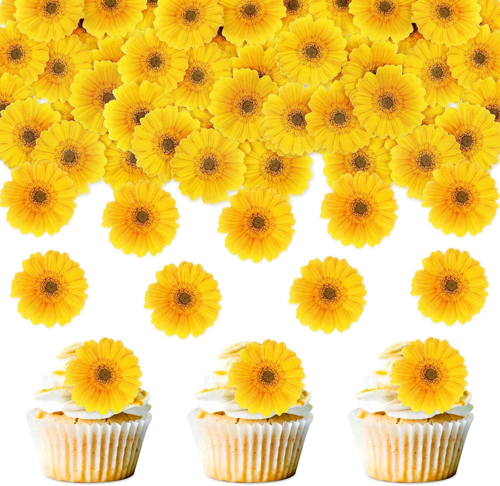 40PCS Edible Daisy Cupcake Toppers Yellow Daisy Flower Cupcake Picks for Spring Flower Baby Shower Girls Birthday Party Drink Toppers Bridal Engagement Wedding Anniversary Party Decorations Supplies