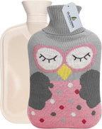 Hot Water Bag Hot Water Bottle 2 Liter Heat Up and Refreezable Hot Cold Pack with Knit Cover for Pain Relief Hot Cold Therapy, Cartoon Owl