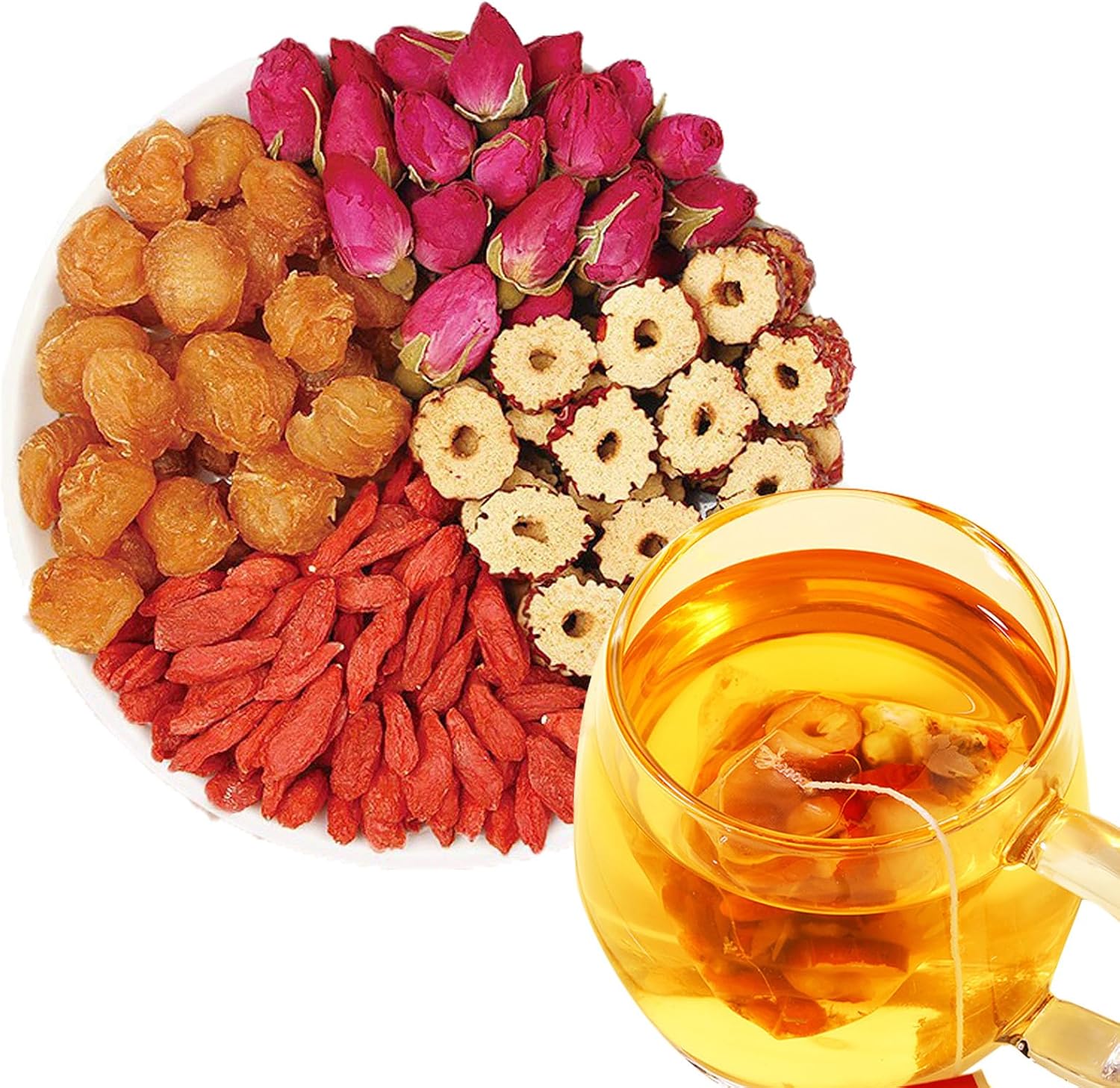 Longan Red Date Tea Rose Red Jujube Fruit Tea Goji Berry Tea Bags Women's Five Treasures Tea Red Date Longan Goji Berry Roses Wolfberry Flower Tea Chinese Herbal Tea Fruit Tea No addition Caffeine Free 160g/5.65oz