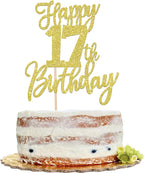 1 PCS Happy 17th Birthday Cake Topper Glitter Cheers to 17 Years Birthday Cake Pick Seventeen Hello 17 Cake Decoration for Happy 17th Birthday Anniversary Theme Party Decorations Supplies Gold