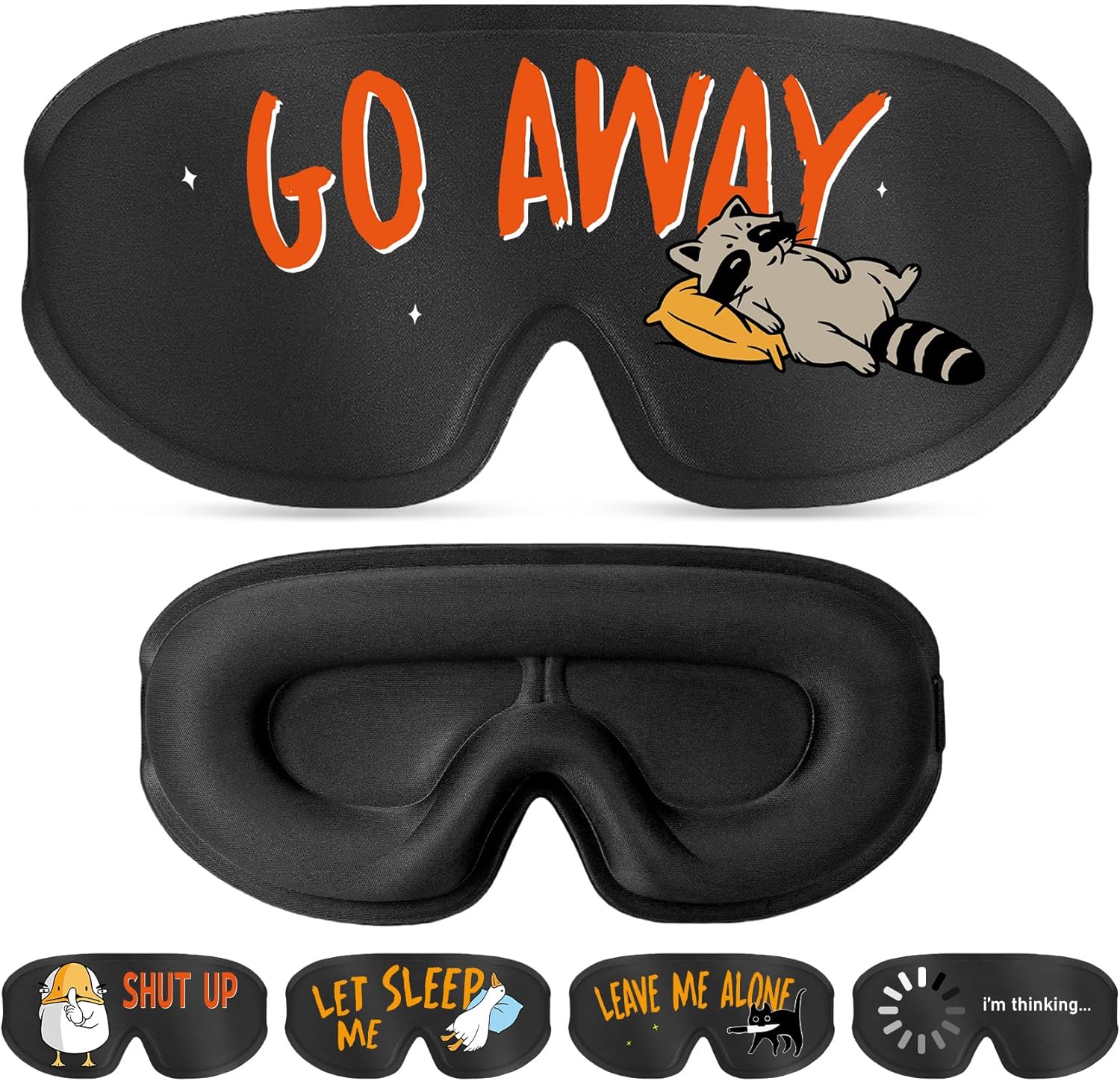 Funny 3D Zero Pressure Sleep Eye Mask for Men Women Side Sleeper, Adjustable Blackout Soft Breathable Eye Masks for Travel Nap Night Sleep, Humorous Gift Stocking Stuffers (GO Away)