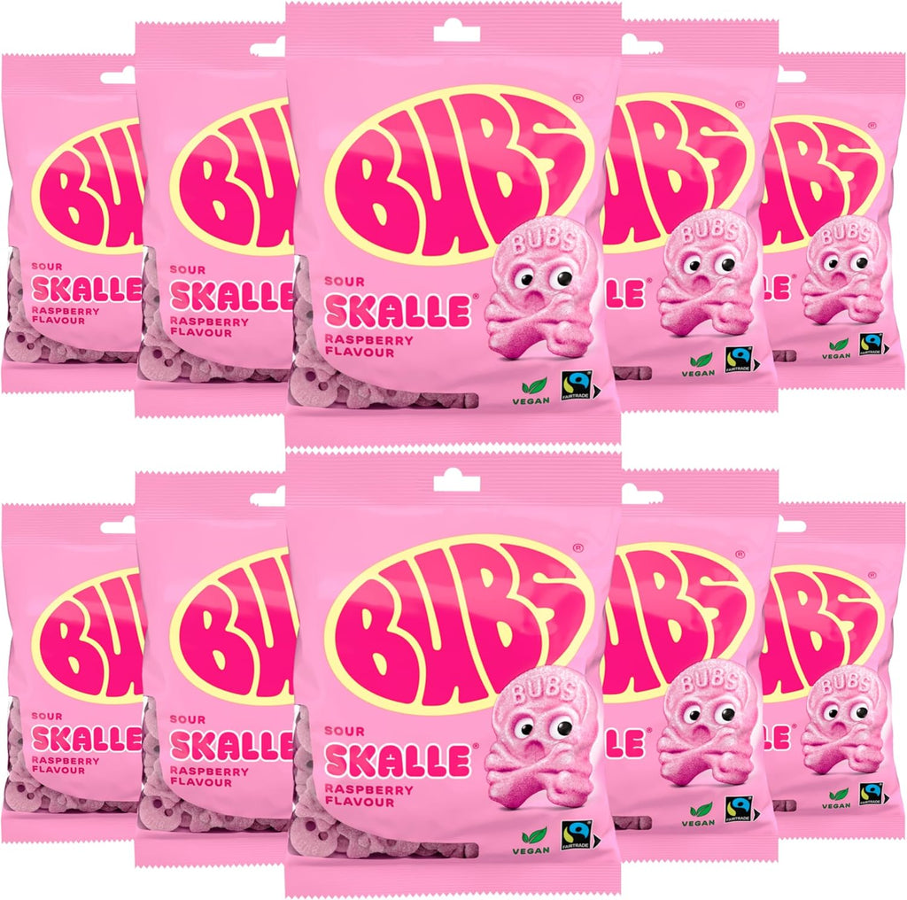 Swedish Candy Bubs Cool Raspberry Skull Foam 10 Pack of 90g (2 POUND)