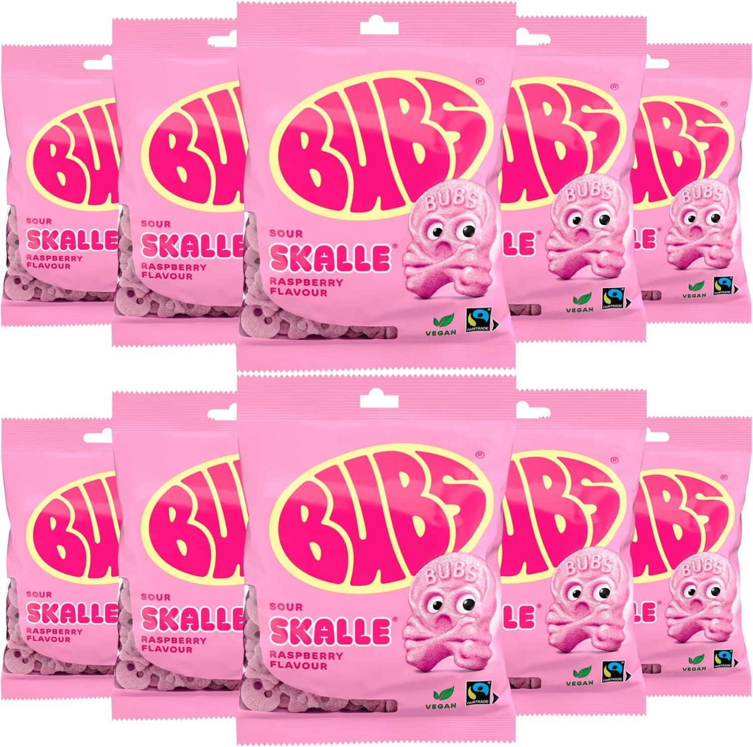 Swedish Candy Bubs Cool Raspberry Skull Foam 10 Pack of 90g (2 POUND)