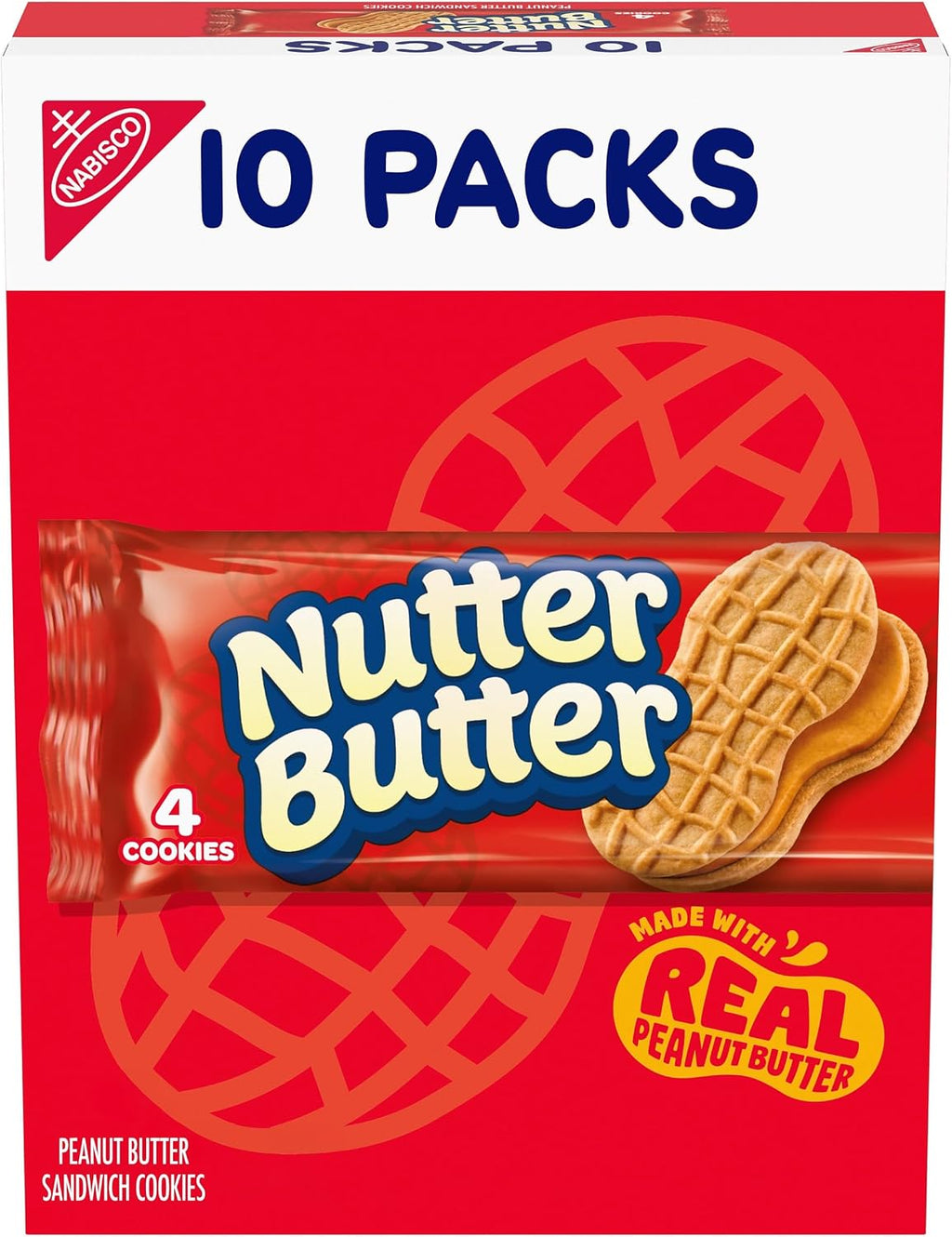 Nutter Butter Peanut Butter Sandwich Cookies, 10 Snack Packs (4 Cookies Per Pack)