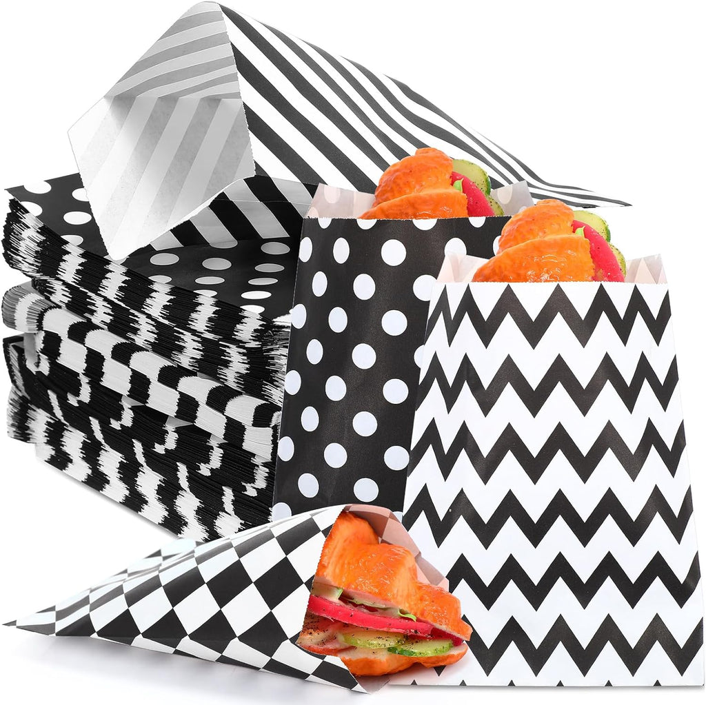 Sweetude 400 Pcs Paper Cookie Bag Bulk 5 x 7 Inch Polka Dot Wave Snack Packaging Small Paper Packaging Flat Small Candy Buffet Bag for Wedding Baby Shower Party Supply Shop(Black)