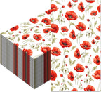 40PCS Poppy Floral Paper Napkins Flowers Paper Napkins Disposable Poppy Floral Guest Napkin Decorative Hand Napkin, Red Poppies Flowers Dinner Guest Napkin for Poppies Party Supplies, 4.5" x 8"