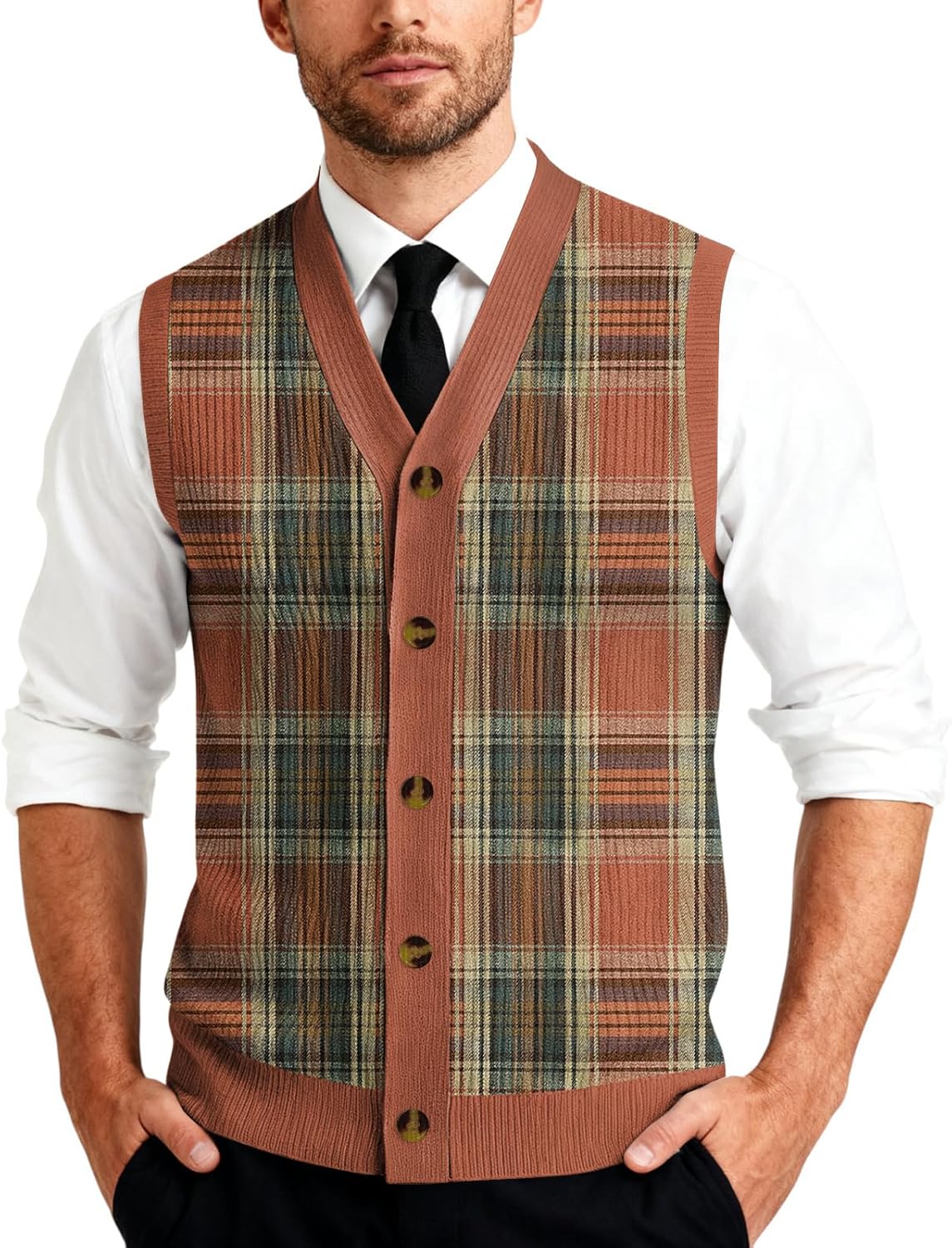 Men's Button Down Sweater Vest Lightweight Knitted V-Neck Sleeveless Cardigans Knitwear