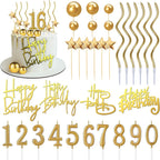 44 PCS Gold Happy Birthday Cake Toppers Set with Star Cake Toppers Ball Cake Decoration Spiral Candles Number Candles for Men Women Perfect Decoration for Birthday Celebration