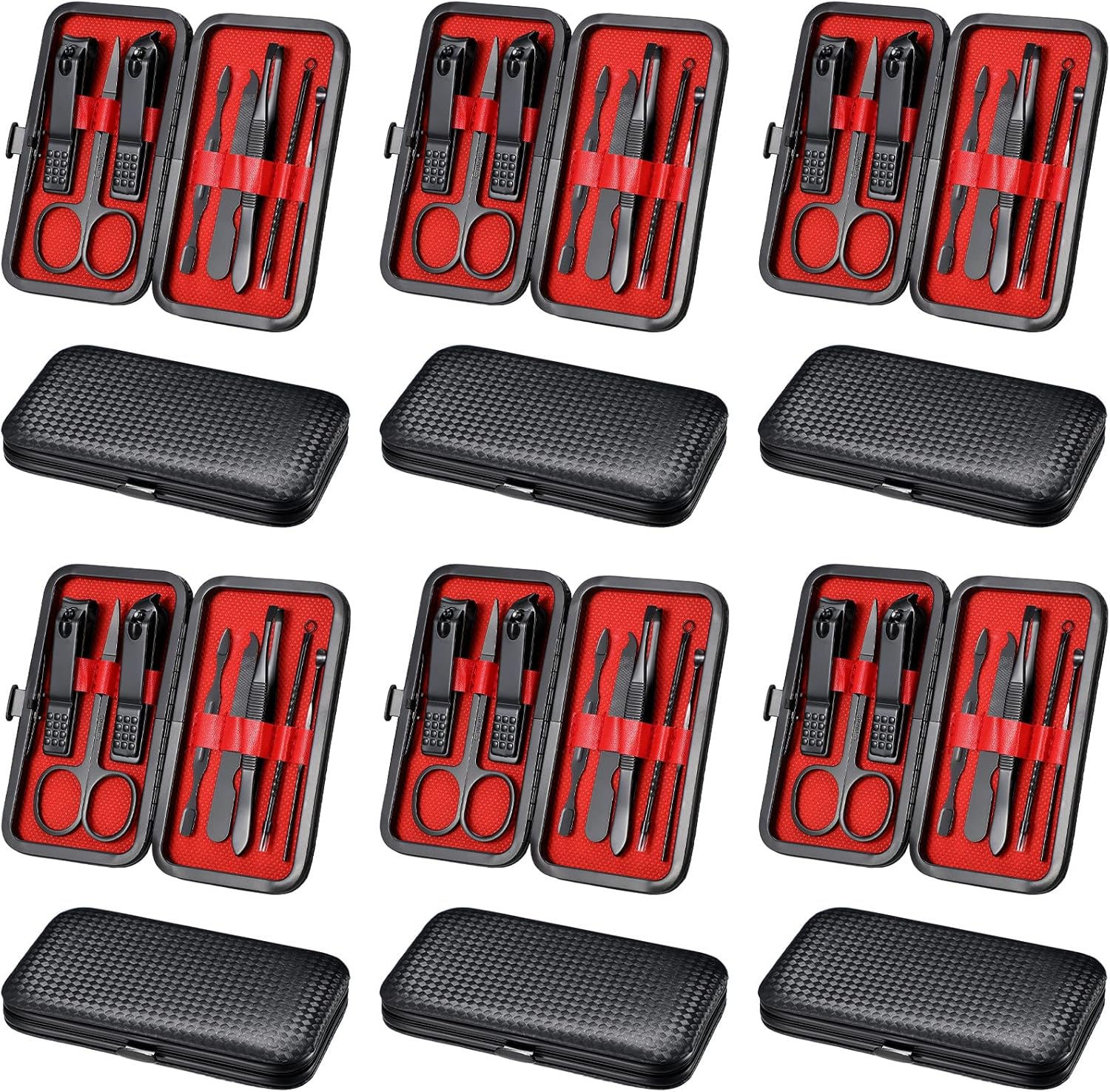 Geosar 12 Sets Manicure Set Nail Clippers Pedicure Kit 8 in 1 Grooming Stainless Steel Kits Nail Care Tools with Travel Case for Employee Coworker Teachers Nurse Gifts(Red Background)