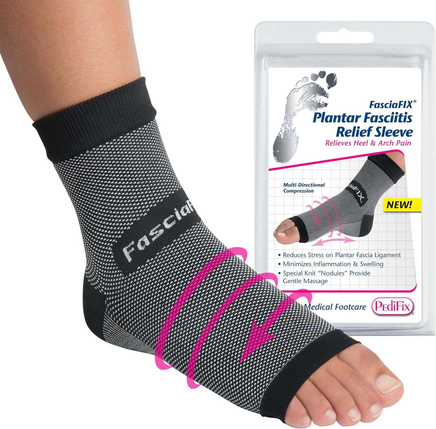 Pedifix FasciaFix Plantar Fasciitis Relief (Single) Sleeve – Arch and Heel Compression Support for Foot Pain, Heel Spurs, Flat Feet, Achilles Tendonitis Relief - Medium
