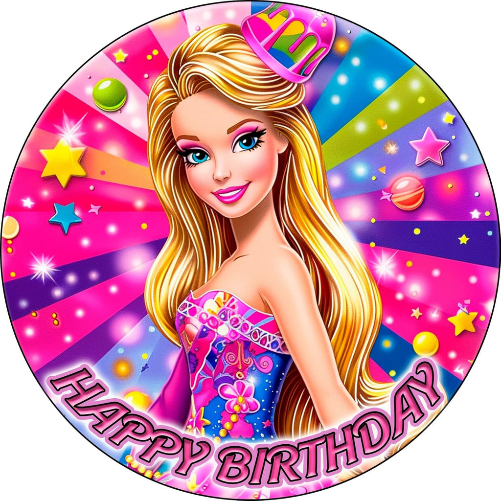 7.5x Inch Edible Cake Toppers –Fashion Doll Girl Pink Themed Birthday Party Collection of Edible Cake Decorations