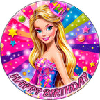 7.5x Inch Edible Cake Toppers –Fashion Doll Girl Pink Themed Birthday Party Collection of Edible Cake Decorations
