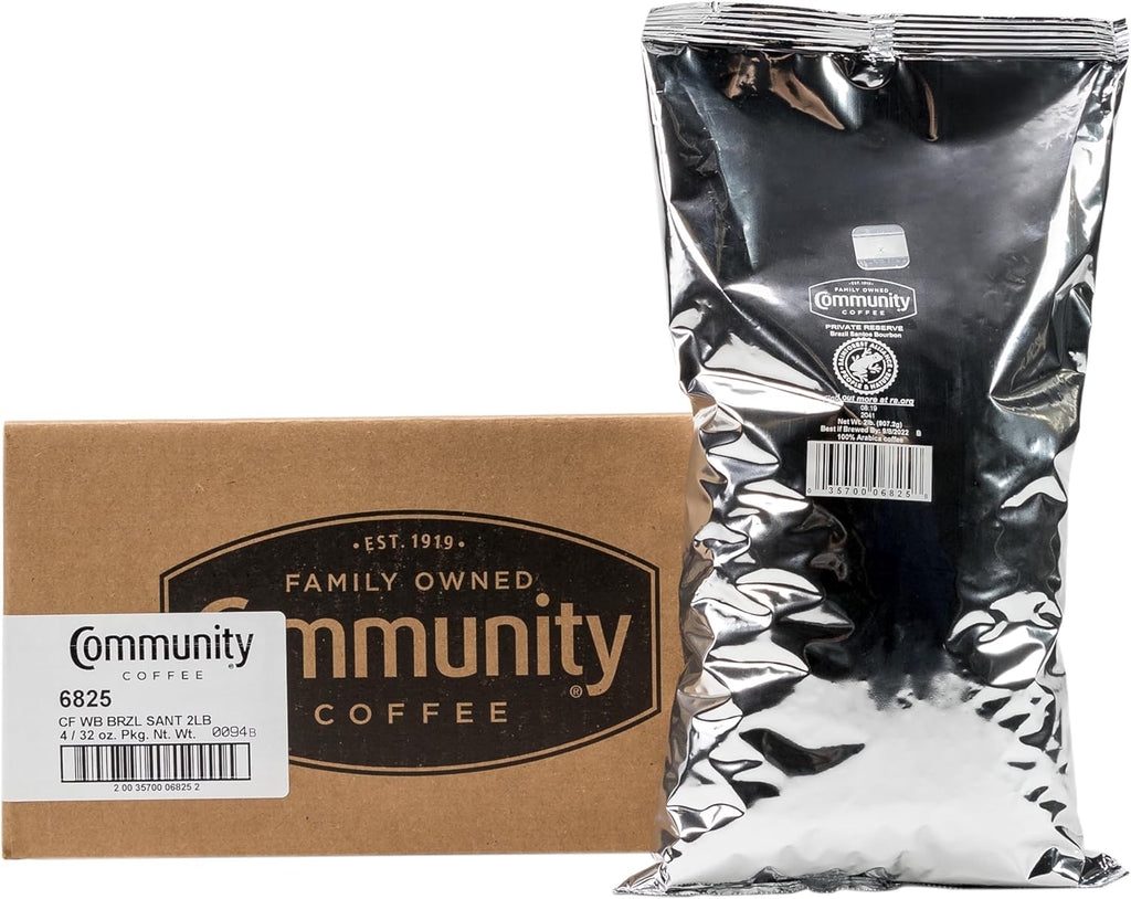 Community Coffee Private Reserve Brazil Santos Bourbon Whole Bean Coffee, Medium-Dark Roast, 32 Ounce Bag (Pack of 4)