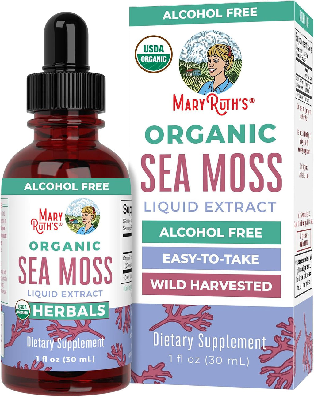 MaryRuth Organics Irish Sea Moss Liquid Drops | Chondrus Crispus | Wild Harvested | Organic Irish Moss Formulated for Adults & Kids Ages 14+ | Unflavored | Sugar Free | Vegan | Non-GMO | 1 Fl Oz