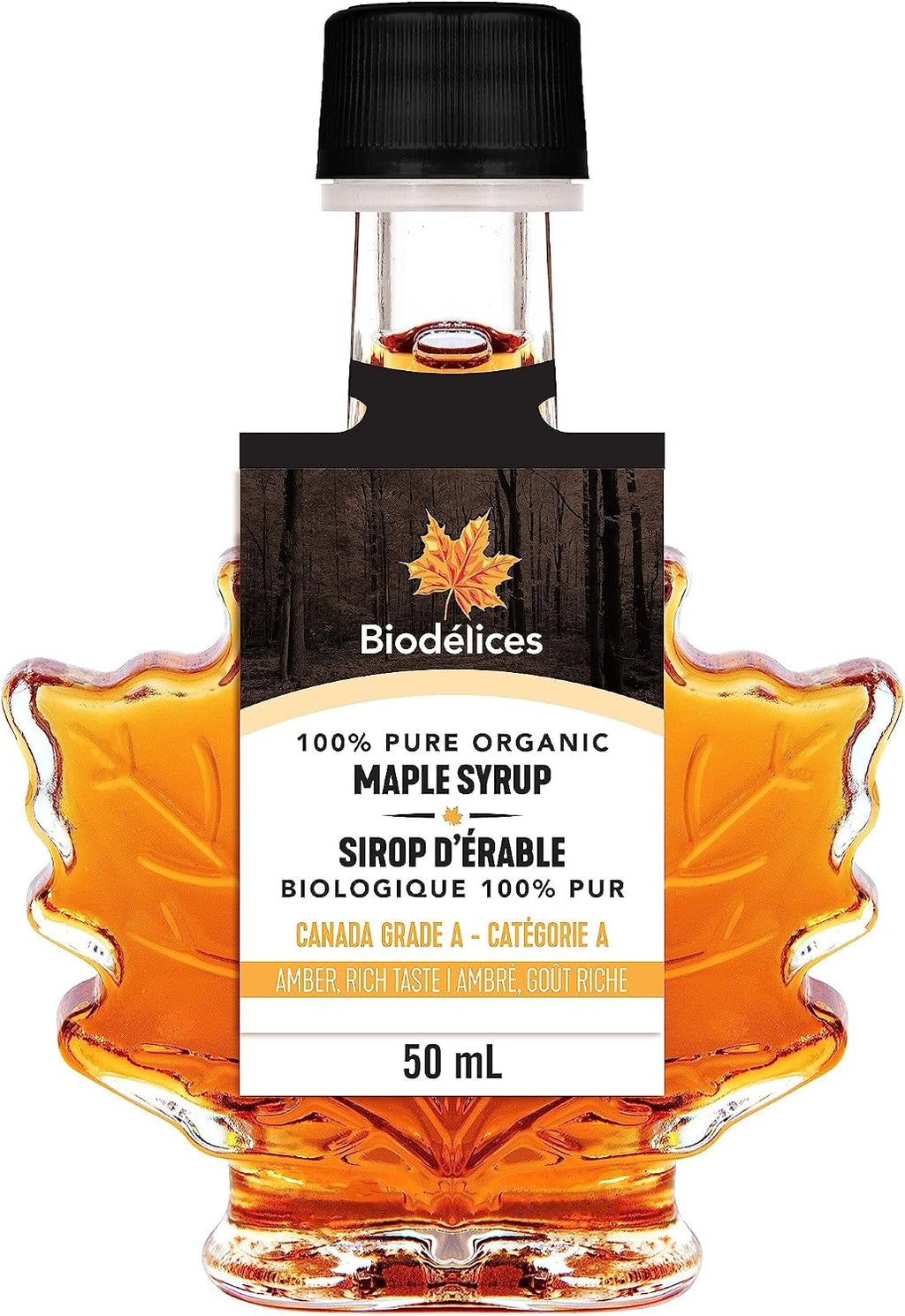 100% Pure Organic Maple Syrup - Premium Grade A - Quebec's Finest in Elegant Maple Leaf Bottle from Biodélices (1.69 Fl Oz (Pack of 1), Maple (CA GRADE A))