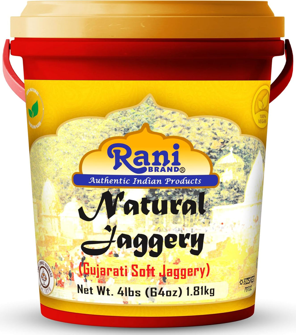 Rani Natural Jaggery (Gujarati Soft Jaggery) 64oz (4lbs) 1.81kg Bulk Bucket ~ Gluten Friendly | Vegan | NON-GMO | Kosher | No Salt or fillers | Indian Product