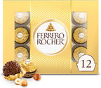 Ferrero Rocher Gourmet Hazelnut Milk Chocolate Gift Box, 12 Individually Wrapped Chocolates, 5.3 oz