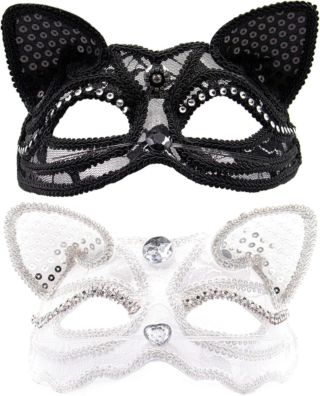 AUEAR Luxury Sexy Cat Masquerade Mask with Beads Decoration - Venice Style Half Face Ball Mask
